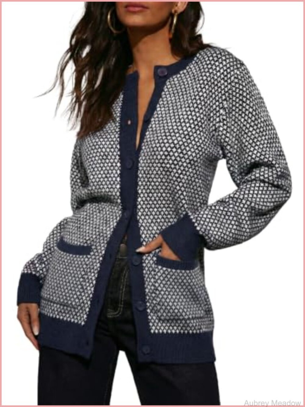 Button Down Plaid Cardigan Sweater Chunky Knit Fall Winter